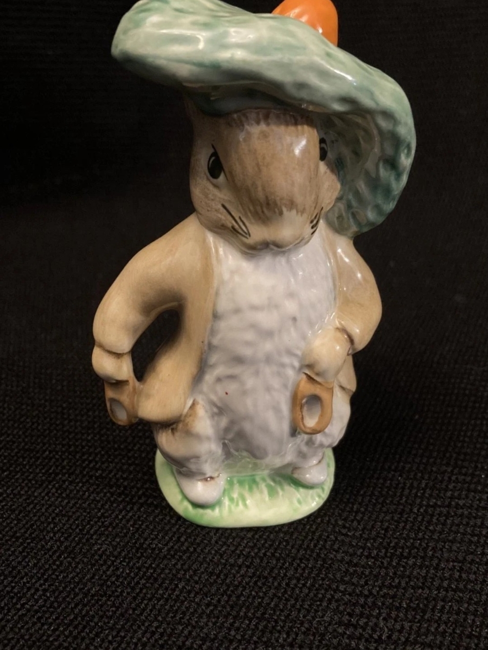 Beatrix Potter-Style Ceramic Rabbit Figurine in Cream, Green and Orange